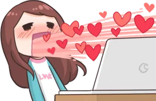 💻 amor, coração, desenho animado, fofo, anime, garota, kawaii, computador telegram sticker