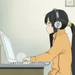 💻 Anime, Chica, Ordenador, Auriculares, Escribiendo whatsapp sticker