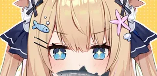 🤩 ragazza anime, capelli biondi, occhi blu, pesce, stella marina, carina telegram sticker