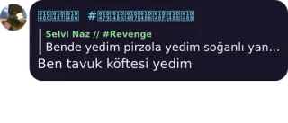 🤔 Selvi Naz // #Revenge
Bende yedim pirzola yedim soğanlı yan...
Ben tavuk köftesi yedim telegram sticker