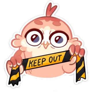 😳 KEEP OUT bird, keep out, warning, danger, yellow tape, cartoon telegram sticker