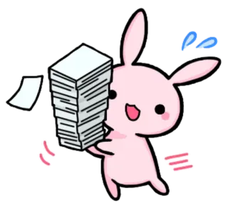 👩 lapin, paperasse, mignon, kawaii, lapin, pile de papiers, rose whatsapp sticker