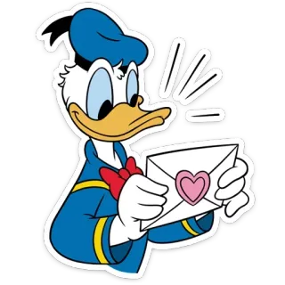 💌 Donald Duck Disney, Kartun, Donal Bebek, Cinta, Amplop, Hati, Karakter whatsapp sticker