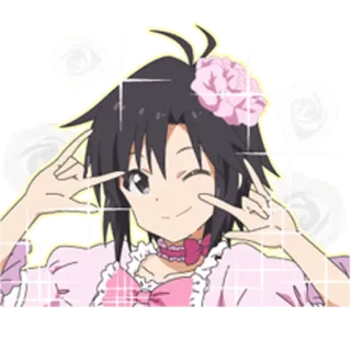 🌸 Anime, Menina, Flor, Rosa, Piscadela, Fofo whatsapp sticker