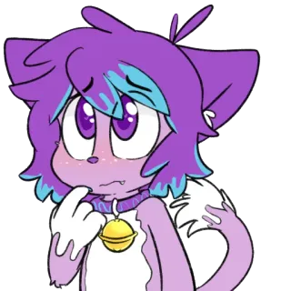 😟 แมว, การ์ตูน, สีม่วง, สัตว์, น่ารัก, คาวาอิ, ปลอกคอ telegram sticker