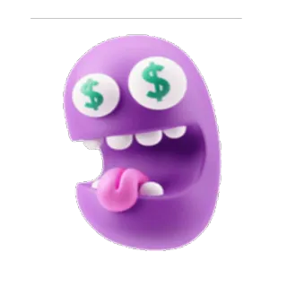 💰 만화, 괴물, 돈, 달러 기호, 보라색, 눈, 혀, 웃긴 telegram sticker