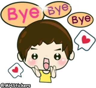 👋 Bye Bye Bye 卡通, 告别, 再见, 男孩, 爱心 telegram sticker