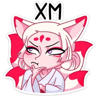 🤔 XM キツネ, アニメ, 漫画, 考える, ステッカー, かわいい, 赤 telegram sticker