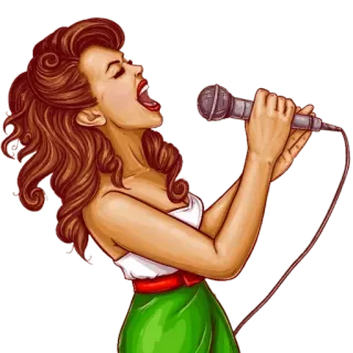🎤 Frau, Singen, Mikrofon, Vintage, Musik, Sängerin telegram sticker