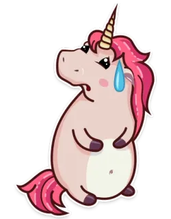😓 unicórnio, desenho animado, rosa, suor, fofo, adesivo whatsapp sticker