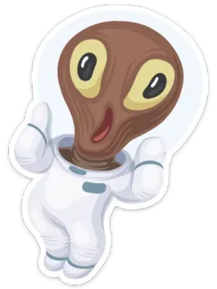 👽 Alieno, Spazio, Astronauta, Cartone animato, Divertente, Carino, Pollice in su telegram sticker
