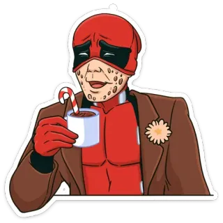 ☕️ Deadpool deadpool, marvel, komiks, boże narodzenie, laska cukrowa, gorąca czekolada telegram sticker