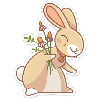 🌸 rabbit, bunny, flowers, animal, peace sign, cute telegram sticker