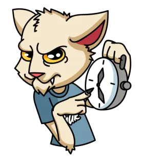 👉 animale, gatto, indicare, tempo, orologio, cartone animato, adesivo telegram sticker