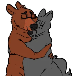❤️ หมี, หมาป่า, กอด, การ์ตูน, มิตรภาพ, สัตว์, น่ารัก telegram sticker