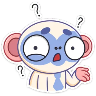 😔 macaco, pontos de interrogação, surpreso, desenho animado, emoji, confuso, pensando, engraçado telegram sticker