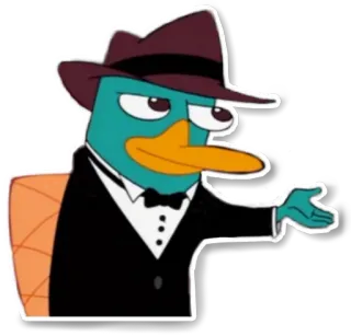 💁‍♂ Perry the Platypus Phineas and Ferb platypus, agent, cartoon, hat, suit whatsapp sticker