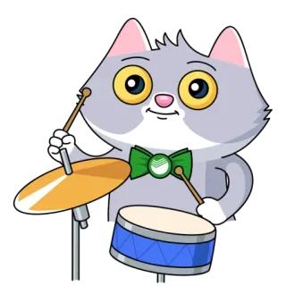 😱 кот, барабаны, музыка, животное, мультфильм telegram sticker