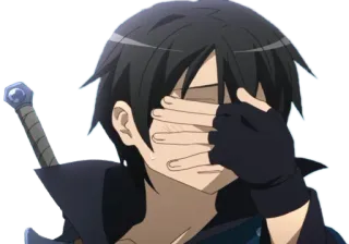 😶 Kirito Sword Art Online anime, embarrassed, hide face, sword art online, kirito, character, anime character telegram sticker