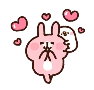 😍 kawaii, cute, rabbit, bird, hearts, love, affection whatsapp sticker