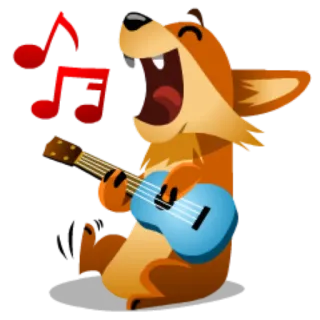🎵 Dibujo animado, Animal, Música, Guitarra, Zorro, Feliz telegram sticker