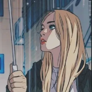 🚴‍♀ anime girl, blonde hair, umbrella, rain, cartoon, woman, illustration, female whatsapp sticker