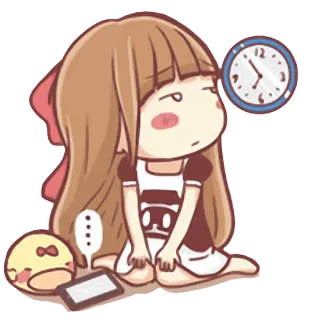 😒 Cartoon, Anime, Mädchen, Traurig, Uhr, Warten, Müde, Süß telegram sticker