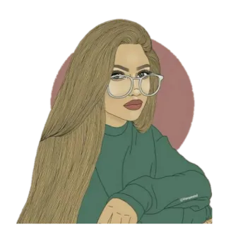 🤨 Margoenmad wanita, gadis, ilustrasi, potret, kacamata, stiker whatsapp sticker