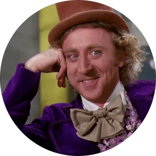😌 Willy Wonka Willy Wonka & the Chocolate Factory วิลลี่ วองก้า, ยีน ไวล์เดอร์, โรงงานช็อกโกแลต, ภาพยนตร์, แฟนตาซี, ตัวละคร, สติกเกอร์ telegram sticker