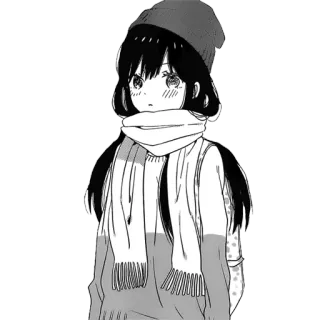 😚 anime, girl, winter, hat, scarf, manga, cartoon telegram sticker