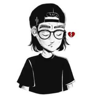 💔 persona, gafas, triste, corazón roto, dibujos animados, emo, boceto whatsapp sticker