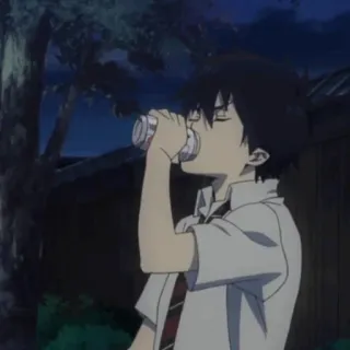 ☁️ Rin Okumura Blue Exorcist Anime, Männlich, Getränk, Soda, Charakter telegram sticker