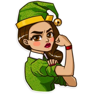 💪 ผู้หญิง, เอลฟ์, คริสต์มาส, การ์ตูน, กล้ามเนื้อ, เด็กผู้หญิง, พลัง telegram sticker