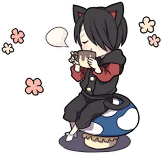 ☕ Anime, Chibi, Katzenohren, Süß, Kawaii, Tee, Pilz, Blumen telegram sticker