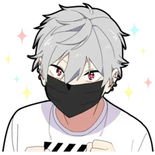 😍 anime, boy, character, mask, grey hair, red eyes telegram sticker