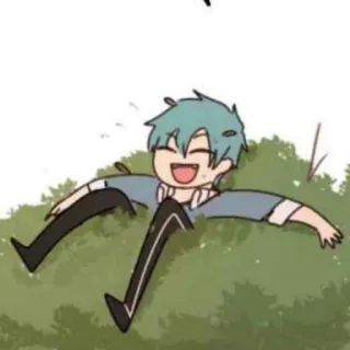💌 kreskówka, chłopiec, szczęśliwy, zielony, anime, chibi, leżący telegram sticker