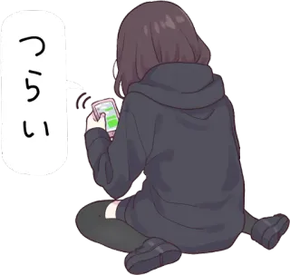 😭 つらい animé, fille, téléphone, déprimé(e), seul(e) whatsapp sticker
