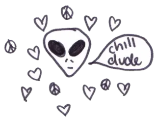 👽 chill dude alien, peace, hearts, doodle, chill telegram sticker