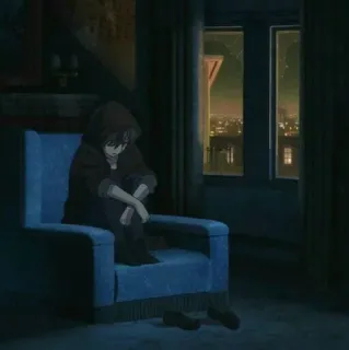 ☄ Anime, Verdrietig, Eenzaam, Stoel, Nacht, Stadsgezicht whatsapp sticker