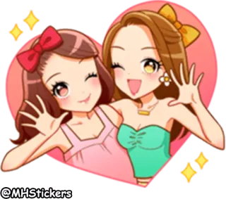 👭 @MHStickers desenho animado, mulheres, adesivo, anime, feliz telegram sticker