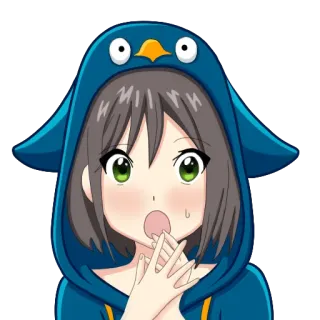 😱 Anime, Fille, Pingouin, Sweat à capuche, Mignon whatsapp sticker