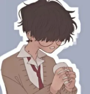 💍 애니메이션, 소년, 커피, 학생, 안경 telegram sticker