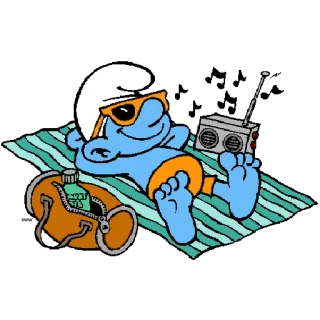 🏊 Smurf การ์ตูน, สเมิร์ฟ, ชายหาด, ฤดูร้อน, พักผ่อน whatsapp sticker