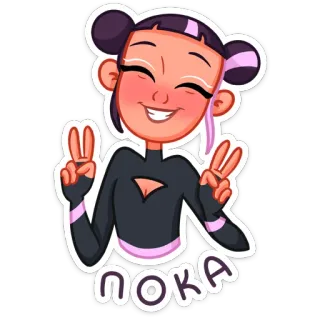 ✌️ ПОКА Dibujo animado, Chica, Signo de paz, Lindo, Amigable, Gesto, Morado telegram sticker