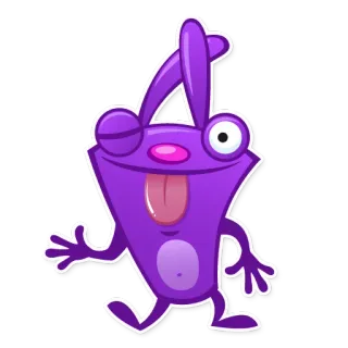 😜 наклейка, мультфильм, фиолетовый, глупый, смешной, персонаж whatsapp sticker