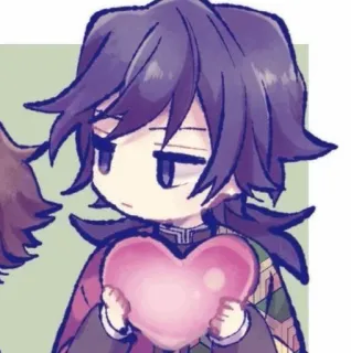 ❤️ Giyu Tomioka Demon Slayer 动漫, 鬼灭之刃, 富冈义勇, Q版, 爱心, 可爱 whatsapp sticker