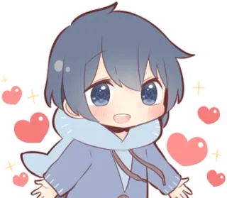 ❣️ Аниме, Чиби, Милый, Парень, Шарф, Сердечки, Кавайный telegram sticker