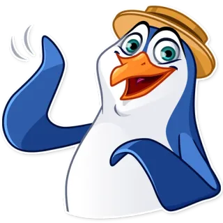 👋 pinguin, cartoon, tier, hut, blau, weiß telegram sticker