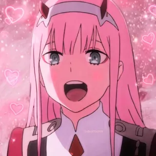 🍓 Zero Two Darling in the Franxx Anime, Rosa Haare, Hörner, Zero Two, Süß, Darling in the Franxx telegram sticker