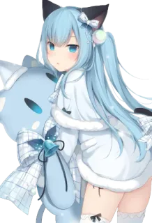 😶 Anime, Cô gái, Dễ thương, Mèo, Xanh lam, Kawaii telegram sticker